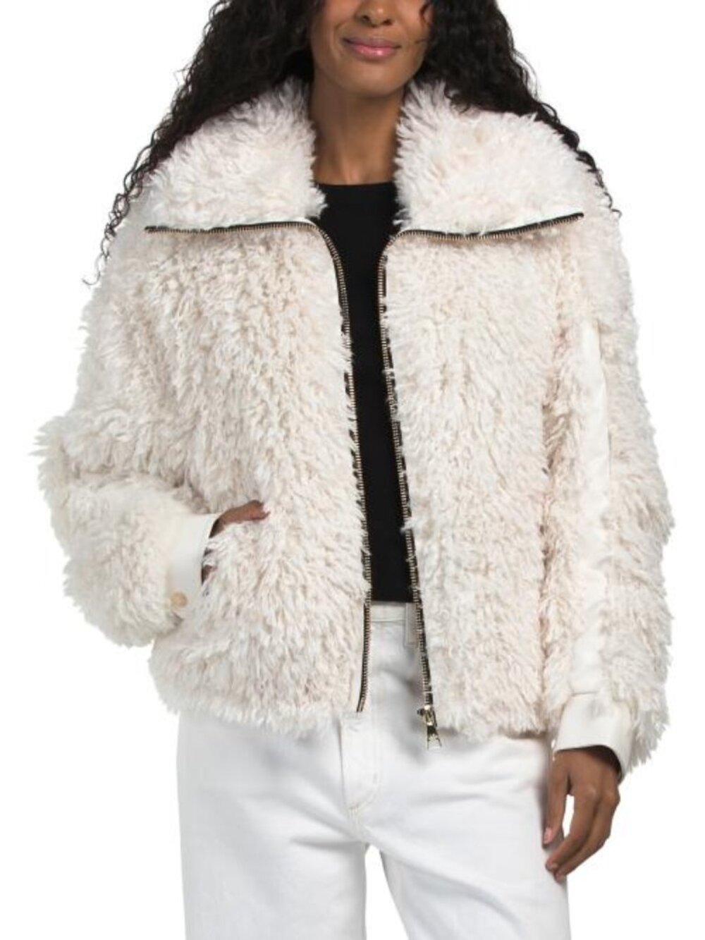 KARL LAGERFELD PARIS Faux Mongolian Fur Bomber Jacket
